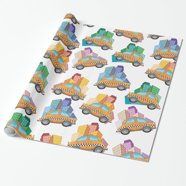 NYC Taxi Cab pattern Wrapping Paper (Unrolled)