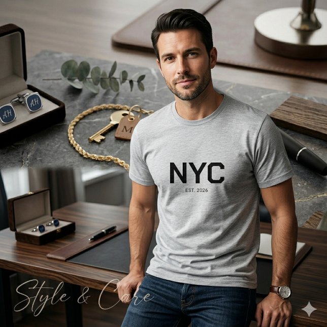 NYC Text Mark Mens Modern Grey Graphic T-Shirt (NYC Text Mark Mens Modern Grey Graphic T-Shirt)