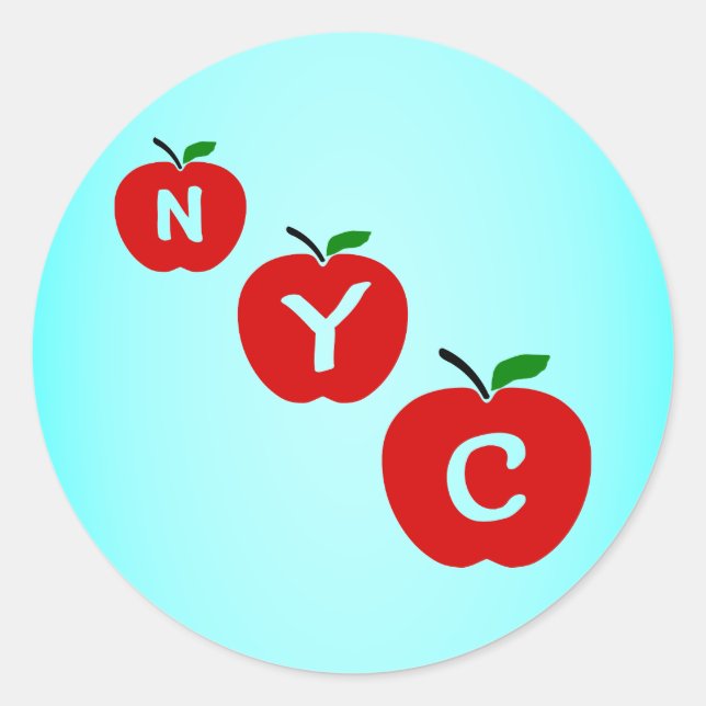NYC Three Red Apples With Stem And Leaf Classic Round Sticker (Front)