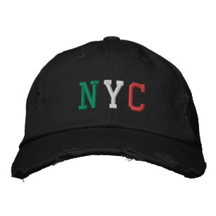 NYC Vintage Style Italian Green White Red Black Embroidered Hat