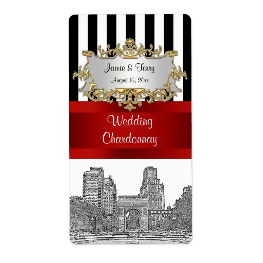 NYC Washingtn Sq Pk Blk Wht Stripe Red Wine Label Shipping Label