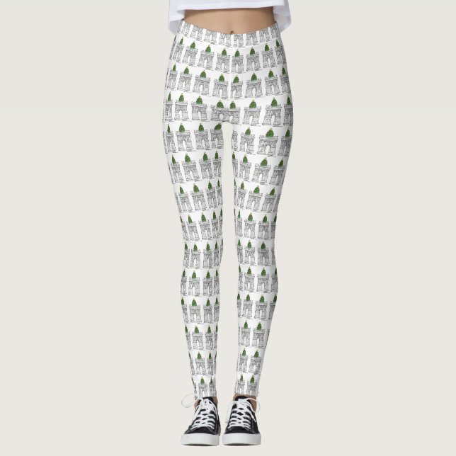 NYC Washington Square Arch Christmas Tree Leggings (Front)
