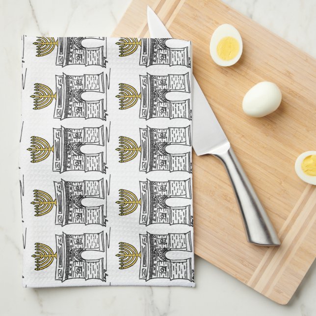 NYC Washington Square Arch Hanukkah Menorah Tea Towel (Quarter Fold)