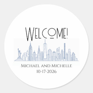 NYC Wedding personalised minimal Welcome bag Classic Round Sticker