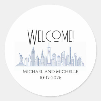 NYC Wedding personalised minimal Welcome bag Classic Round Sticker