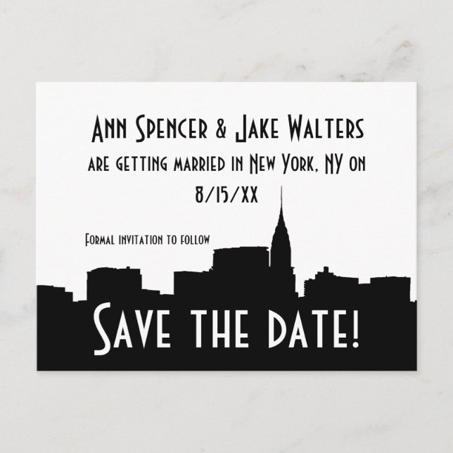 NYC Wide Chrysler 01B Silhouette Save the Date Announcement Postcard (Front)