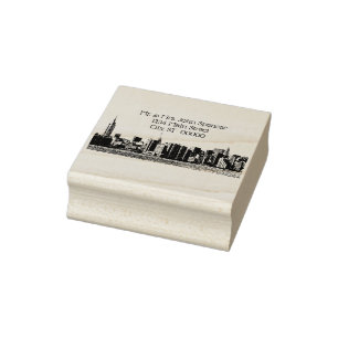 NYC Wide Skyline Etched BW Address Rubber Stamp