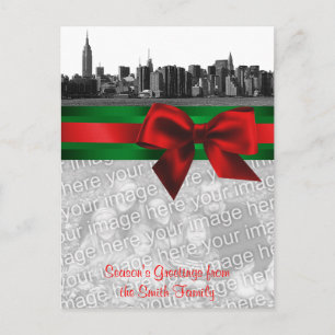 NYC Wide Skyline Etched BW Christmas Your Photo Holiday Postcard
