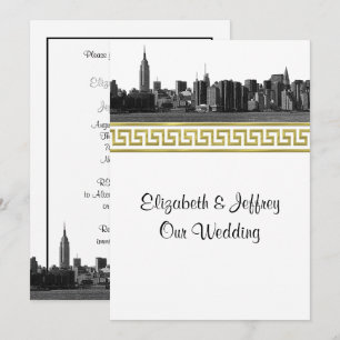 NYC Wide Skyline Etched BW Gold GK #5 Wedding Invitation