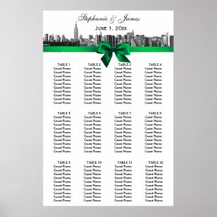 NYC Wide Skyline Etched BW Green Bow Seating Chart