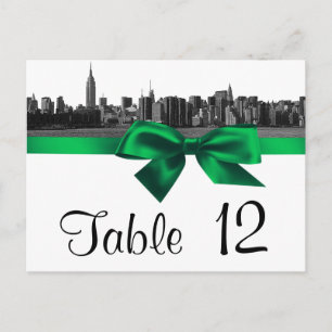 NYC Wide Skyline Etched BW Green Table Number Postcard