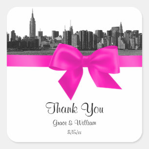 NYC Wide Skyline Etched BW Hot Pink Favour Tag