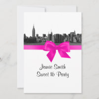 NYC Wide Skyline Etched BW Hot Pink Sweet 16