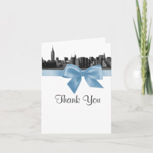 NYC Wide Skyline Etched BW Light Blue Thank You Card