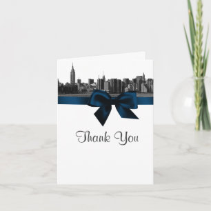 NYC Wide Skyline Etched BW Navy Blue Thank You