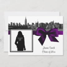 NYC Wide Skyline Etched BW Purple Photo Graduation