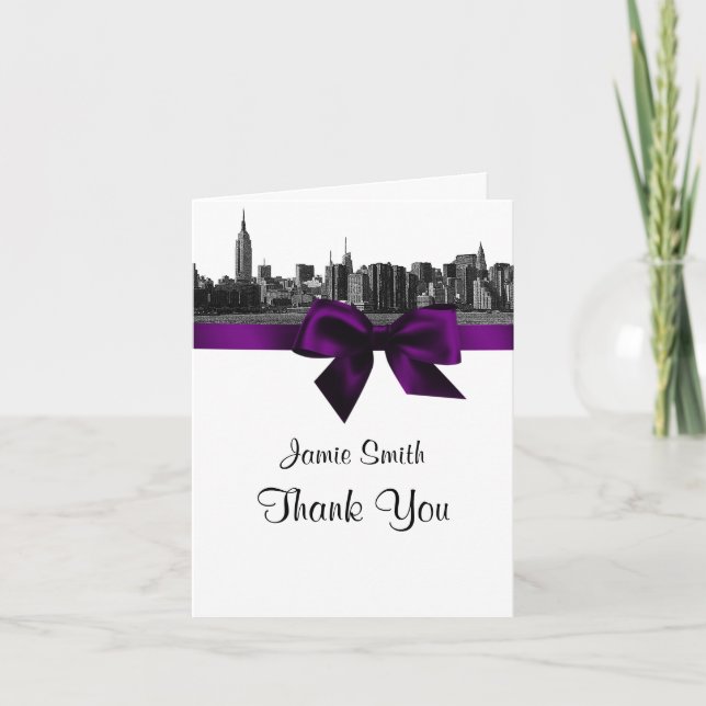 NYC Wide Skyline Etched BW Purple Thank You #2 (Front)