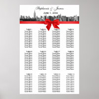 NYC Wide Skyline Etched BW Red Bow