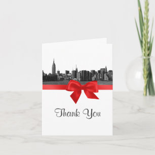 NYC Wide Skyline Etched BW Red Thank You