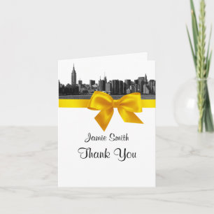 NYC Wide Skyline Etched BW Yellow Thank You #2 Card