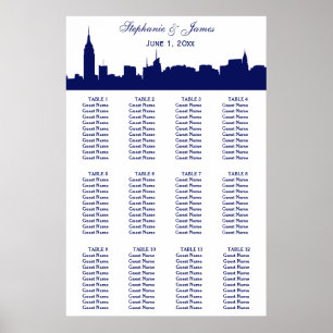 NYC Wide Skyline Silhouette DIY BG Blue Poster