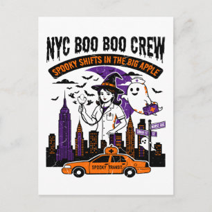 Nyc Witch And Ghost Halloween Night Shift Postcard
