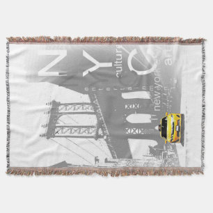 Nyc Yellow Taxi Brooklyn Bridge Pop Art Picture Throw Blanket