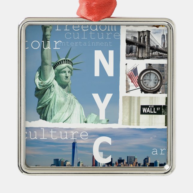 Nyc Yellow Taxi Manhattan Brooklyn Bridge Liberty Metal Ornament (Front)