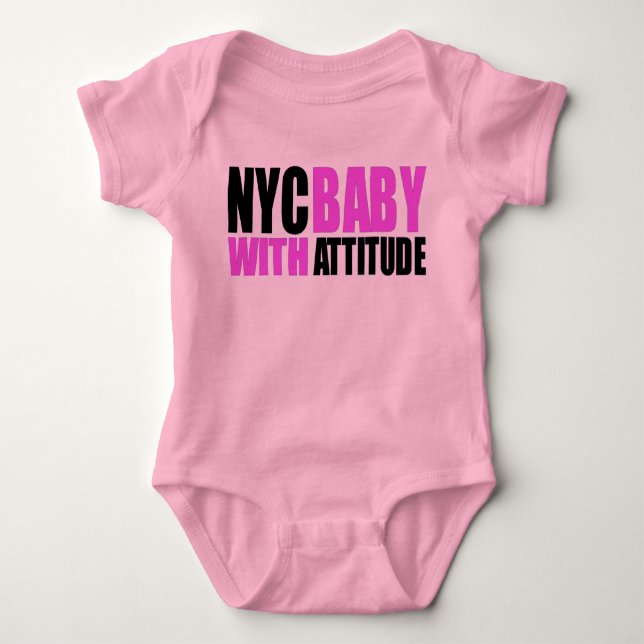 NycBabywAttitude_blk&pink girl Baby Bodysuit (Front)