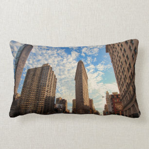 NYC's Flatiron Building, Wide View, Puffy Clouds Lumbar Cushion