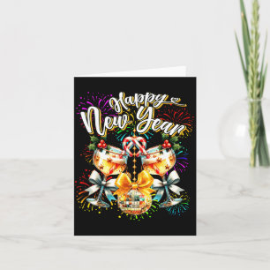 Nye Champagne Disco Coquette Bow New Year Firework Card