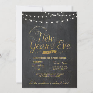 NYE New Year Year's Eve Party Gold Chalk Invite