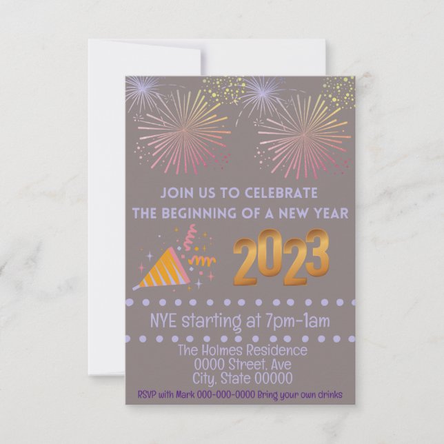 NYE Party Invitation, Customise-able New Years Invitation (Front)