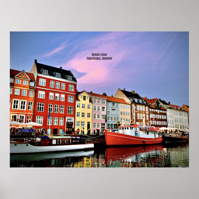 Nyhavn Canal, Copenhagen, Denmark Poster (Front)