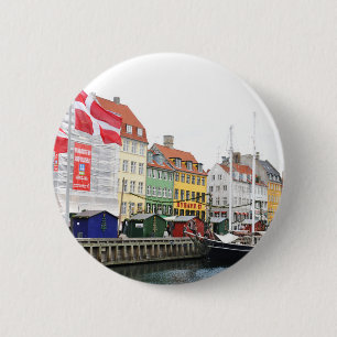 Nyhavn canal in Copenhagen, Danmark 6 Cm Round Badge