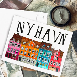 NYHAVN Copenhagen Watercolor Art Travel Postcard