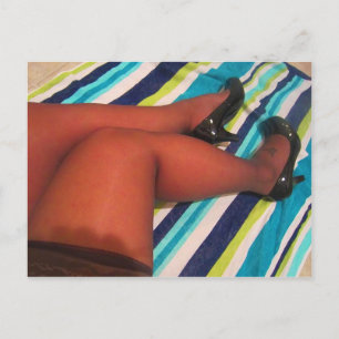 Nylon Thigh Highs in Shiny Pumps Shoes Postcard