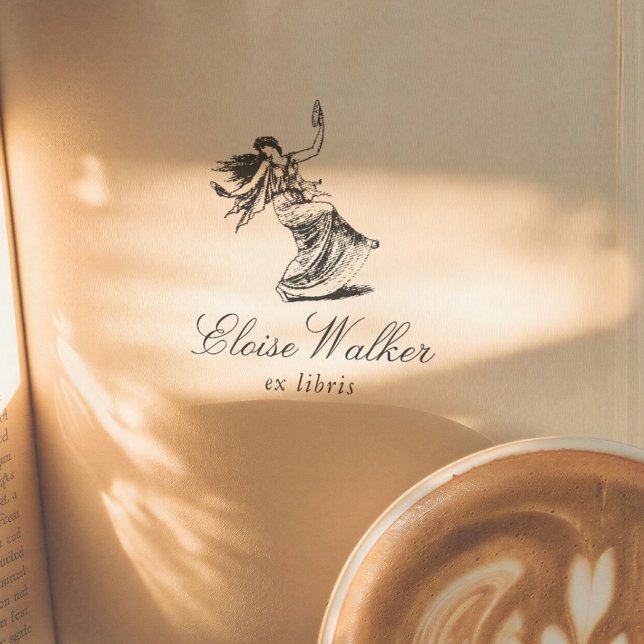 Nymph Illustration Mythical Calligraphy Ex Libris Self-inking Stamp (Creator Uploaded)