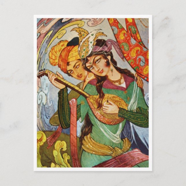 Nymph with setar and her lover postcard (Front)