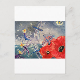Nymphs and Dragonfly Watercolor Painting Postcard