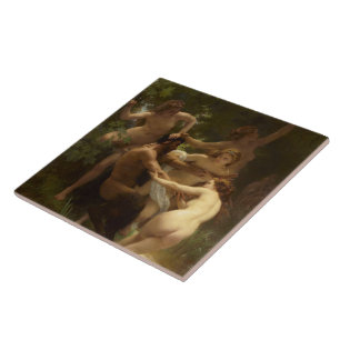 Nymphs and Satyr by William-Adolphe Bouguereau Ceramic Tile