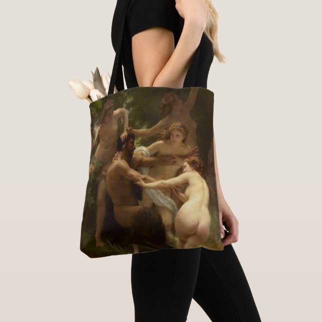 Nymphs and Satyr by William-Adolphe Bouguereau Tote Bag (Close Up)
