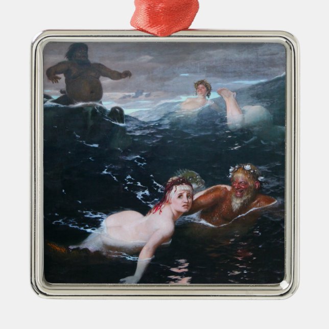 Nymphs and Satyrs Playing in the Waves Metal Ornament (Front)