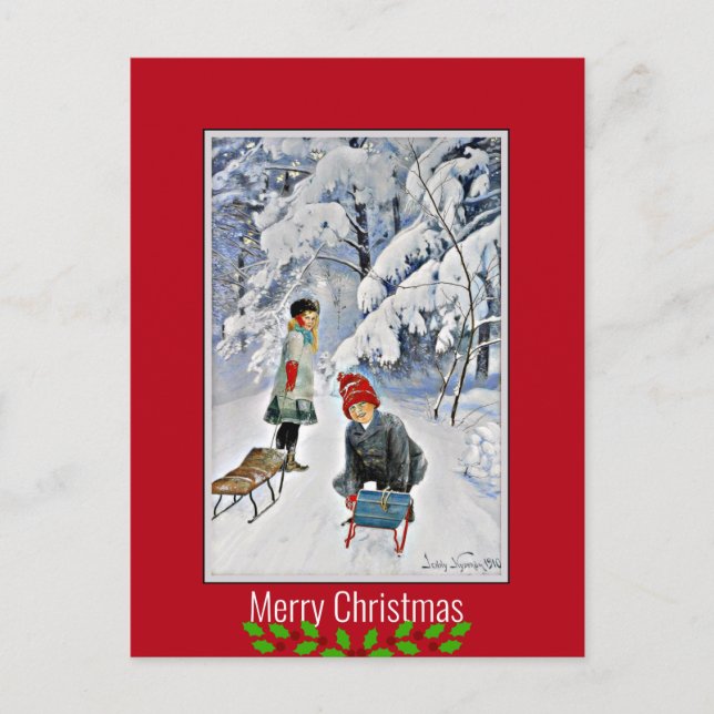 Nystrom - Children in the Snow, 1910, Christmas Postcard (Front)