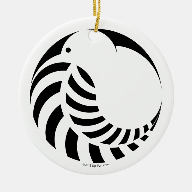 NZ Kiwi / Silver Fern Emblem Ceramic Ornament (Front)