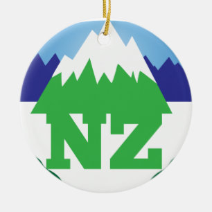 NZ (NEW ZEALAND) with a mountain range trendy Ceramic Ornament