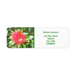 NZ RED POHUTUKAWA FLOWER NEW ZEALAND KIWI XMAS RETURN ADDRESS LABEL