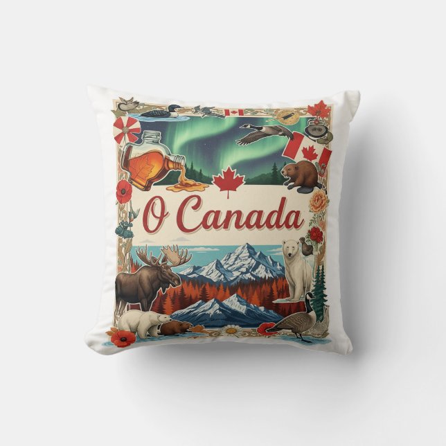 O Canada Collage – Vintage Patriotic T-Shirt Cushion (Front)