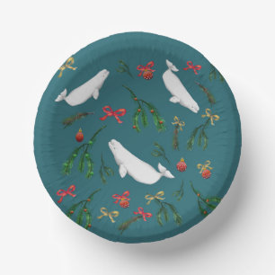 O Christmas Beluga Whale Illustration Holiday Paper Plate