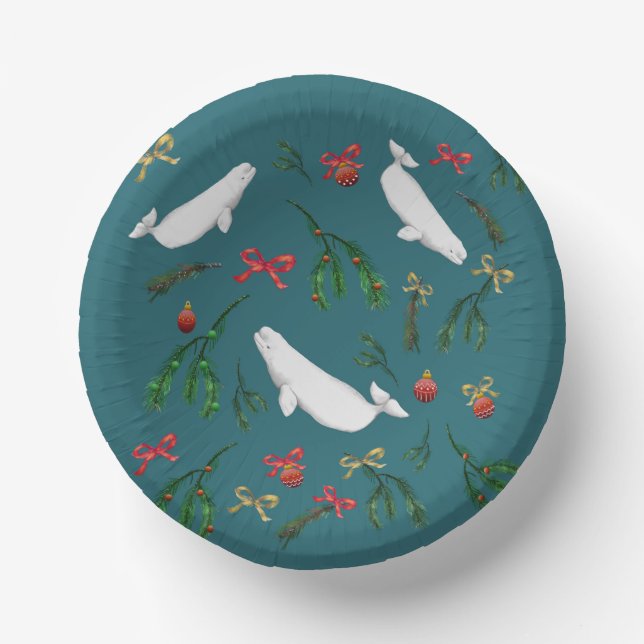 O Christmas Beluga Whale Illustration Holiday     Paper Plate (Front)